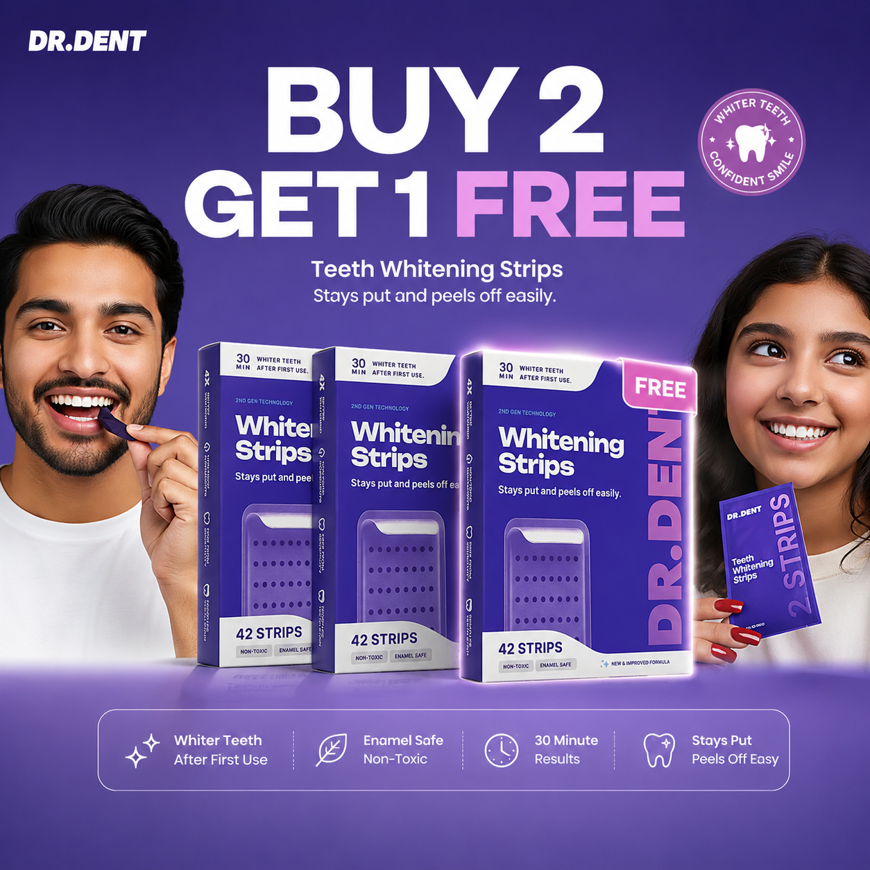 Dr Dent  Instant Teeth Whitening Strips (V34, PAP+ Formula)